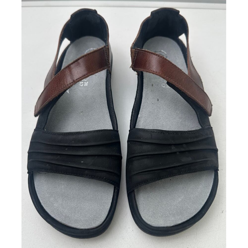 Naot Papaki Black & Cinnamon Leather Comfort Sandals Women's Sz 7 - Picture 2 of 10